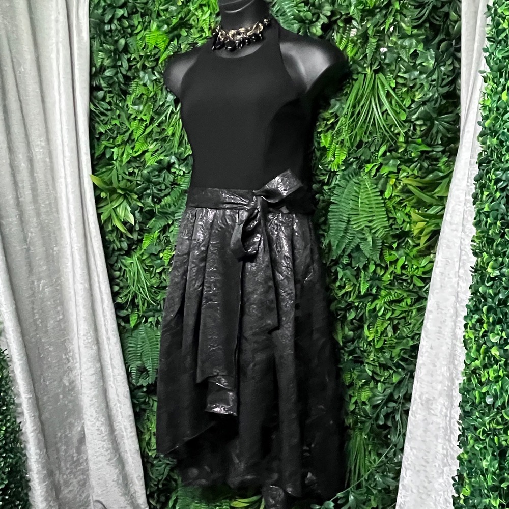 SLNY New York Dress 14 Black Metallic Hi-Lo Halter Party Cocktail Formal 3026